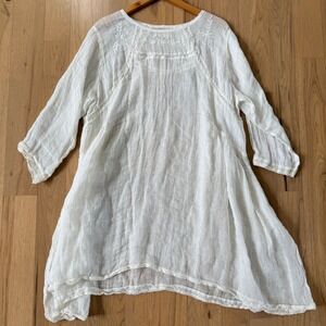 OHK Linen Tunic Top Size XXL Embroidered Crochet Trim Flowy Bohemian